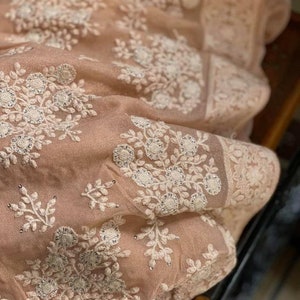Handmade Pastel Chikankari Saree | Pure georgette Chikankari Saree | Bridal Wedding Saree | bridesmaid Lucknowi Saree | Chikankari Saree USA