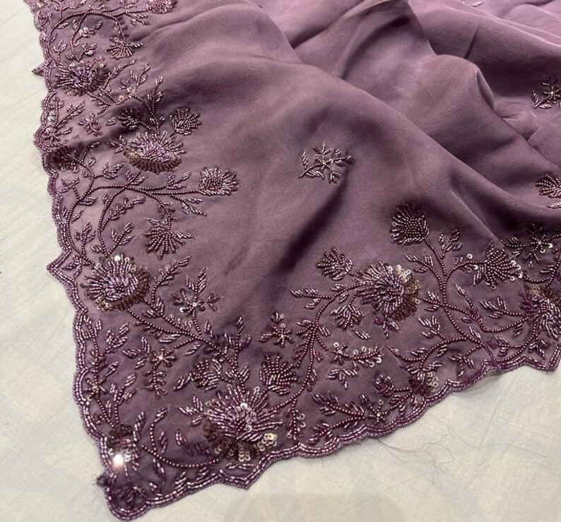 Mauve Cutdana & Sequence Pre-Draped Organza Sharara Saree With Readymade Blouse main image 0