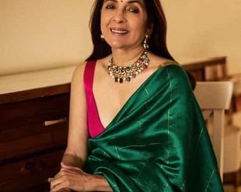 Zuivere zijde blauwe Chanderi-zijde designer flessengroen Chanderi-zijde handgeweven sari, Chanderi Silk sari's VS, bruidsmeisjes sari | Poonam sari's