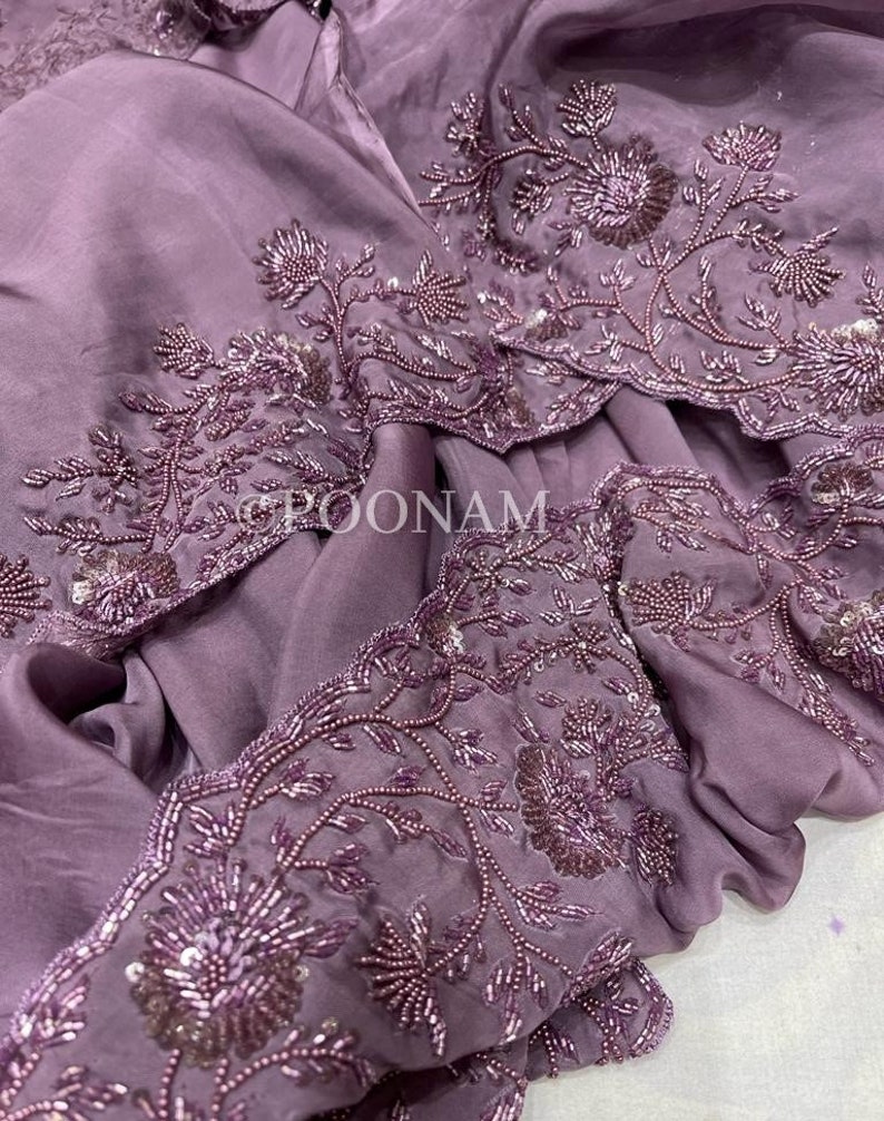 Mauve Embroidered Organza Saree