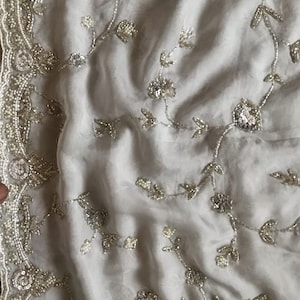 Handmade Ivory Organza Pearl Saree | Pure Organza handwork Saree | Bridal Wedding Saree | bridesmaid Lucknowi Saree | Chikankari Saree USA