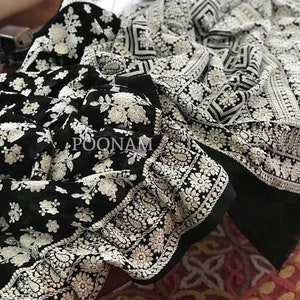 Black Chikankari Saree with full hand work saree|Heavy work Black Chikankari customised designer Saree| Blue chikankari saree | Poonam Saree