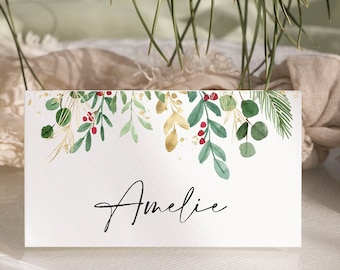 Tarjetas de lugar de Navidad, decoración de mesa, tarjetas de lugar dobladas para invitados de vacaciones, etiquetas de nombre de Navidad, decoración de mesa de fiesta de Navidad, temporada festiva