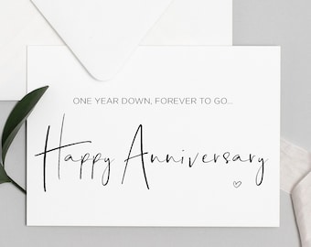 Un año abajo para siempre para ir feliz aniversario tarjeta imprimible, 1er aniversario de boda, novio novia, descarga digital, marido esposa