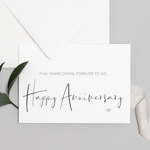 Digital Five Year Anniversary Card, Five Years Down Forever To Go Happy Anniversary Printable Card, Boyfriend Girlfriend, Printable Download