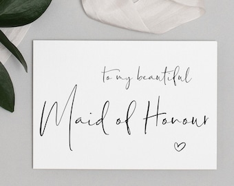 A mi hermosa dama de honor en la tarjeta imprimible del día de mi boda, elegante, regalo para dama de honor, fiesta nupcial, descarga digital, instantánea