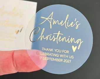 Personalised Gold Foil Baptism Stickers, Custom Christening Favours, Gifts for Reception Guests, Round Labels for Envelopes, Favors Sweets
