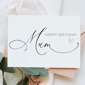 Druckbare Happy Birthday Mama Karte für Mutter, elegante Geburtstagsgeschenk Mama Karten von Sohn Tochter, digitaler Sofort Download, DIY, Herz
