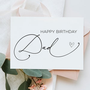Tarjeta de papá de feliz cumpleaños imprimible para padre, tarjetas de papá de regalo de cumpleaños elegantes de hijo hija, descarga instantánea digital, bricolaje, corazón