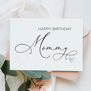Carte imprimable joyeux anniversaire maman pour la mère, élégantes cartes de cadeau d'anniversaire maman de bébé fils fille, téléchargement instantané numérique, bricolage, coeur