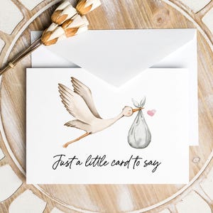 Jolie carte de faire-part de grossesse cigogne, personnalisée juste un petit mot à dire, futurs grands-parents, faire-part de naissance personnalisé pour bébé à venir