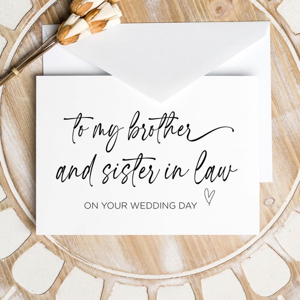 To My Brother And Sister in Law on My Wedding Day Printable Greeting Card, Wedding Gift For Bride & Groom, Digital Download, Simple Wedding