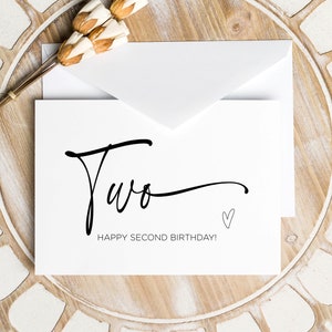Imprimable deuxième carte d'anniversaire, bébé 2e cartes Bday, fille garçon joyeux anniversaire, mignon souvenir cadeau deux parties téléchargement instantané numérique bricolage