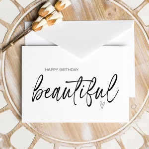 Imprimible feliz cumpleaños hermosa tarjeta para esposa, elegante regalo de cumpleaños tarjetas de novia de esposo novio descarga instantánea digital DIY