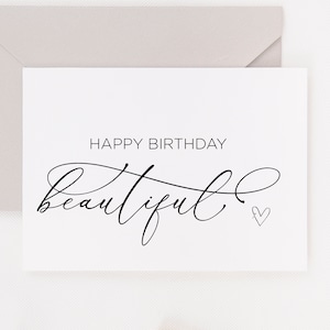 Imprimible feliz cumpleaños hermosa tarjeta para esposa, elegante regalo de cumpleaños tarjetas de novia de esposo novio descarga instantánea digital DIY
