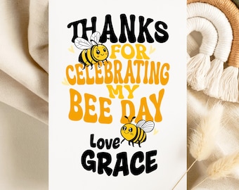 Tarjeta de felicitación personalizada de agradecimiento por celebrar mi cumpleaños con temática de abejas.