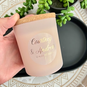 Personalised Gold Foil Wedding Favour Stickers, Custom Gifts for Engagement Party Guests, Round Labels for Wedding Stationery and Envelopes