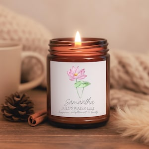 July Birth Flower Personalized Aromatherapy Candle, Water Lily Birthday Gift Friends, Mom, Bridesmaid Thank You Gift, Eco-Friendly Soy Wax