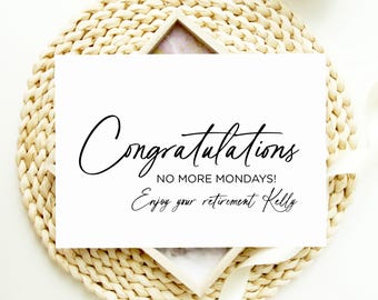 Tarjeta de jubilación personalizada, tarjeta de felicitación "No más lunes", personalizada con el nombre del jubilado, para amigos, padres y compañeros de trabajo.