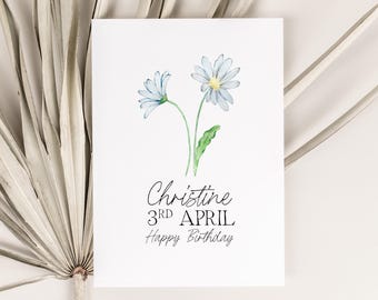 Biglietto di auguri di compleanno personalizzato con fiori di nascita, margherita personalizzata con nome per la nascita di aprile, per la migliore amica, sorella, regalo per la mamma