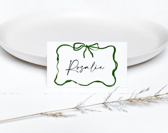 Green Bow Wedding Place Cards: Elegant Folded Guest Name Tags
