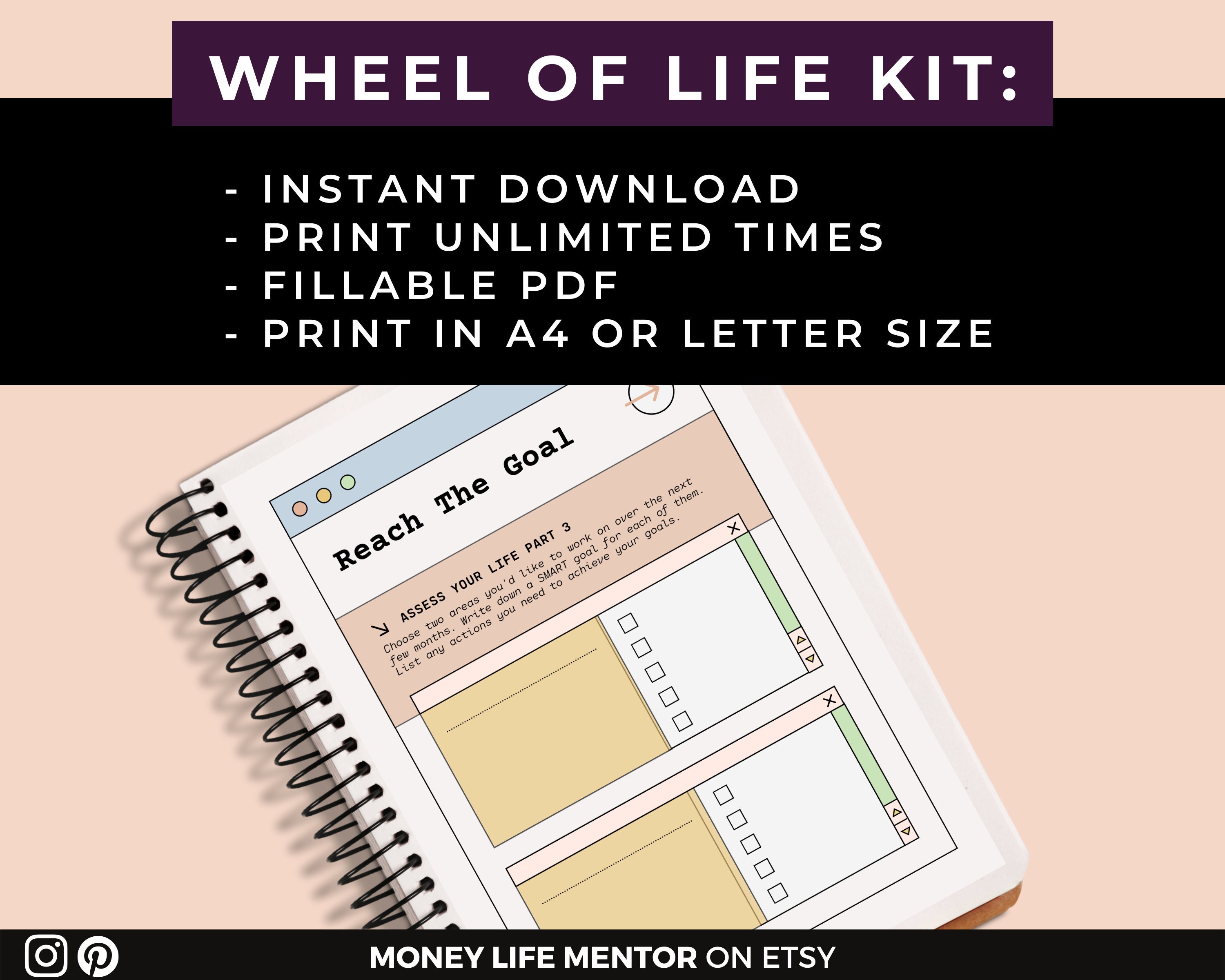 Wheel of Life - Level 10 Life Goal Planner - Fillable Printable Life ...