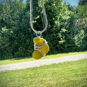 Handmade Seaglass Necklace | Olive Green  Pendant Necklace