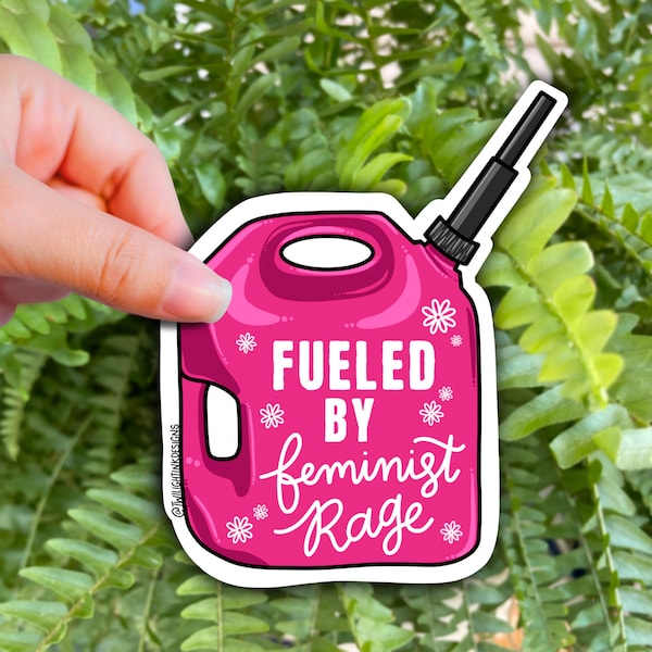 Funny Fueled By Feminist Rage Pink Gas Can Waterproof Sticker, Laptop Sticker, Funny Sticker, Feminist Sticker, Girl Power Gift, Friend Gift