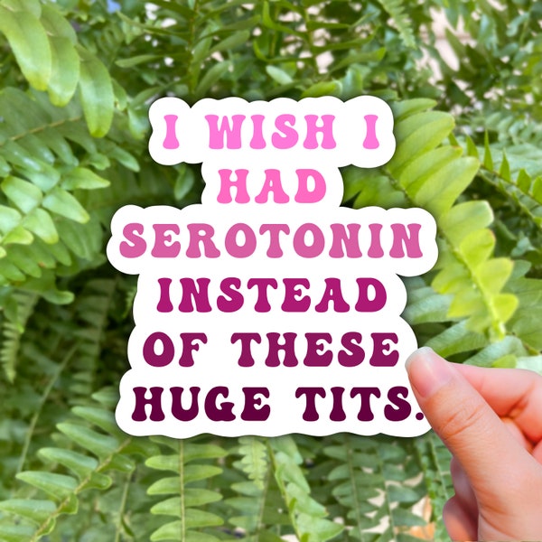 Funny I Wish I Had Serotonin Instead of These Huge T*ts, Waterproof Vinyl Sticker Laptop Illustrated | Mental Health Gift, Small Gift Idea