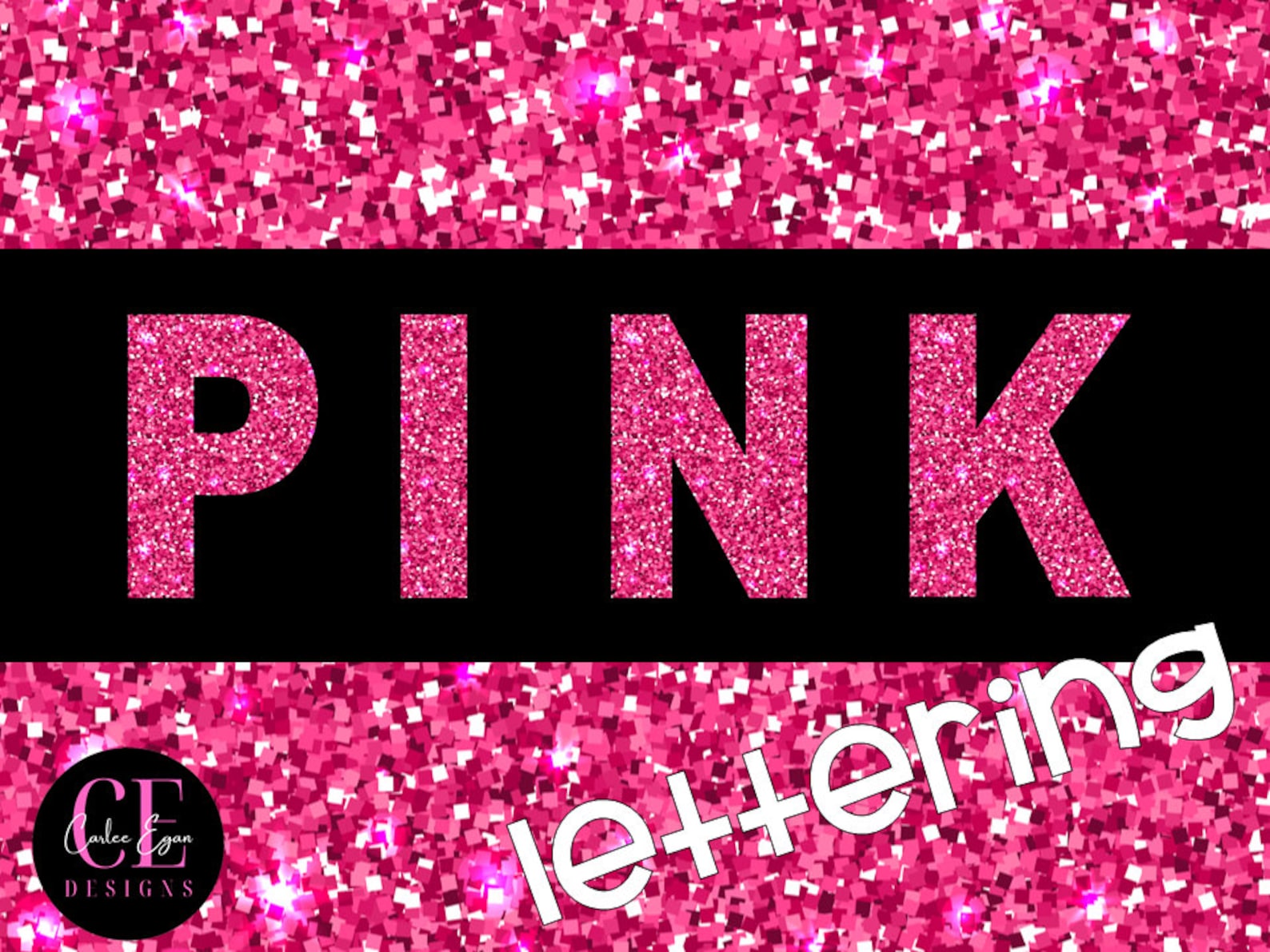 Pink Glitter Letters and Numbers, Pink Glitter Alphabet, Pink Glitter