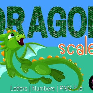 Set of dragon skin font. Alphabet letters ABCDEFGHIJKLMNOPQRSTUVWXYZ and  digits 1234567890 set cut out of paper on the background of the dark green  skin of a mystical dragon with scales. Stock Illustration