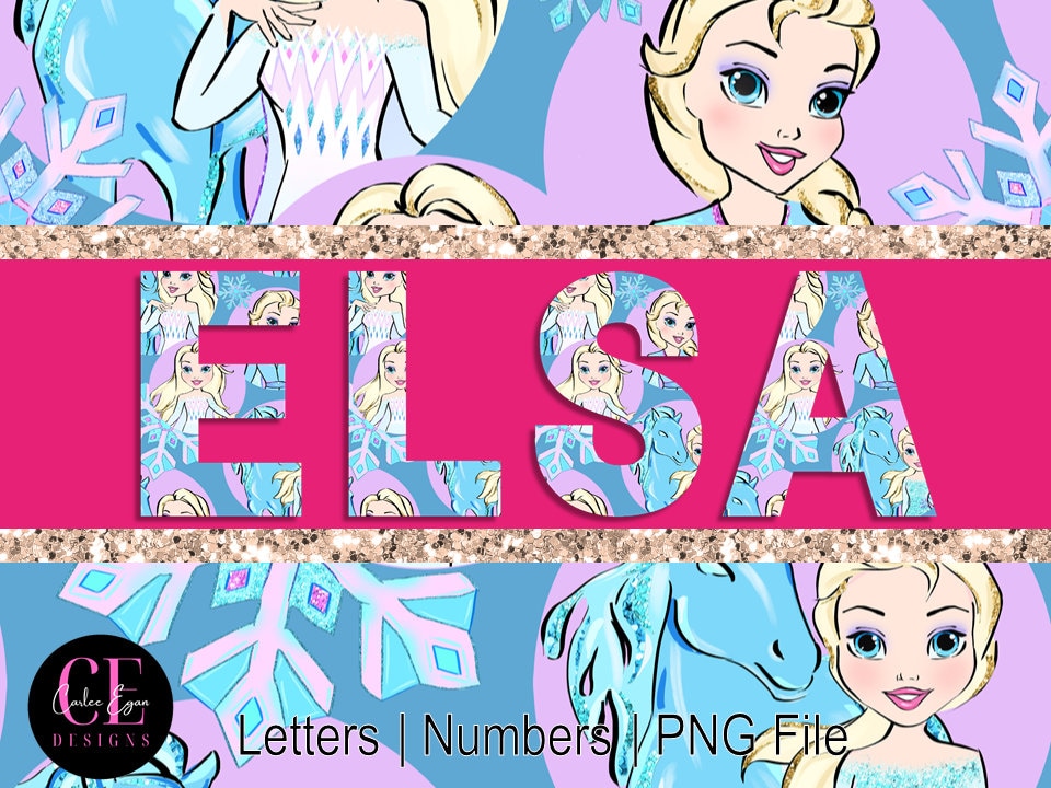エルサ姫にインスパイアされた文字と数字、エルサ姫の文字、アナと雪の