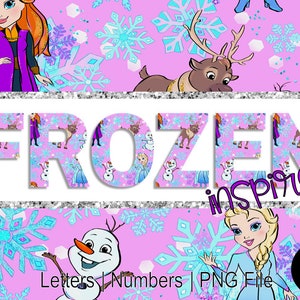 Letras e números inspirados em Frozen, letras inspiradas em Frozen, alfabeto digital Frozen, clipart inspirado em Frozen, PNG para impressão inspirado em Frozen
