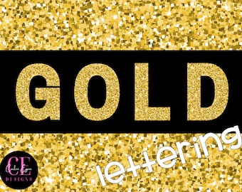 Gold Glitter Letters and Numbers, Gold Glitter Alphabet, Gold Glitter Digital Alphabet, Gold Glitter Clipart, Printable Lettering, PNG