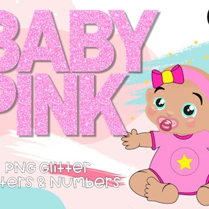 Baby Pink Glitter Letters and Numbers, Baby Pink Alphabet, Baby Pink Digital Alphabet, Baby Pink Clipart, Baby Shower, Printable, PNG