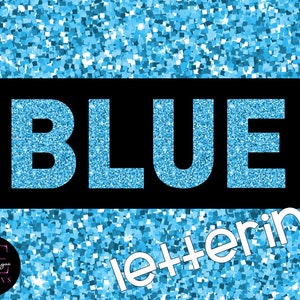 Lettere e numeri glitterati blu, alfabeto glitterato blu, alfabeto digitale glitterato blu, clipart glitterato blu, scritte stampabili, PNG