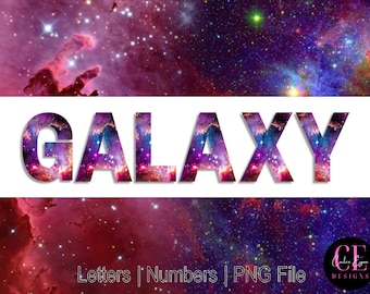 Galaxy Letters and Numbers, Galaxy Alphabet, Galaxy Digital Alphabet, Galaxy Clipart, Galaxy Printable Lettering, Resizable Lettering, PNG