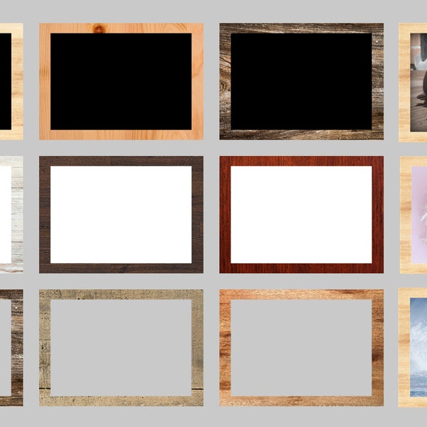 Wooden Frames, Wood-Look Frames Clipart, Wood Frames Printable PNG, Digital Picture Frames, Scrapbooking, Photo Frames, Clipart, PNG