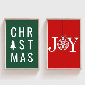 Christmas Joy Printable Art, Christmas Set Of 2 Prints, Holiday Art Print, Christmas Joy Sign, Christmas Joy Decor, Christmas Wall Art