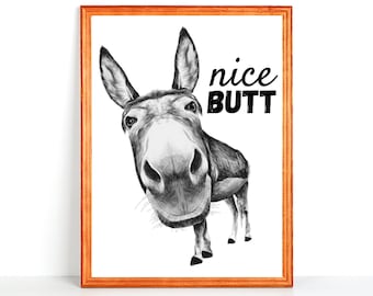 Biopracess Hello Sweet Cheeks Donkey Poster Bagno Poster Divertente Asino Poster Divertente Cartello Bagno Cartello Divertente Fattoria Bagno Decorazione da Parete Metallo Targa in Latta 20,3 x 30,5