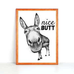 Funny Donkey 'Nice Butt' Bathroom Print - Toilet Humor Art (Digital Download)