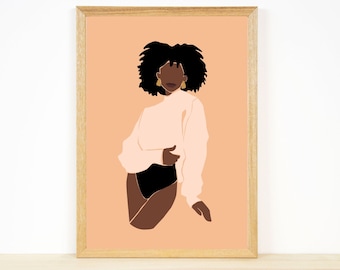 Black Woman Art, African American Wall Art, Black Girl Print, Boho Wall Art, Afro American Art, Black Girl Illustration, Fashion Print