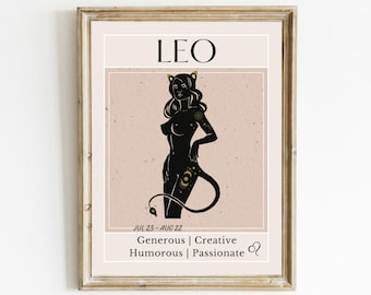 Lámina artística del zodiaco Leo: Póster de astrología y horóscopo (descarga digital)