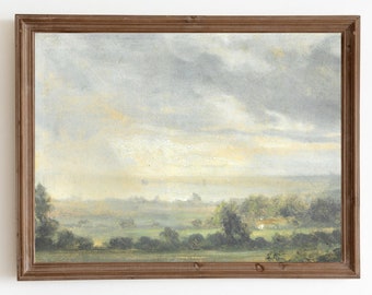 Country Landscape Oil Painting, Vintage Art Print, Farmhouse Wall Decor, Digital Download, Printable Art