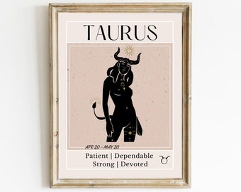 Taurus Zodiac Print, Horoscope Symbols, Taurus Zodiac Gifts, Astrology Poster, Zodiac Sign, Printable Wall Art, Digital Art Print