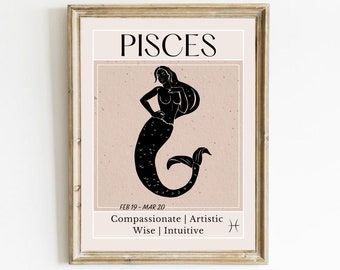 Pisces Zodiac Art Print: Boho Astrology Poster (Digital Download)