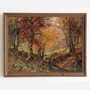 Autumn Landscape Oil Painting, Vintage Rustic Decor, Country Fall Landscape Print, Digital Printable Art