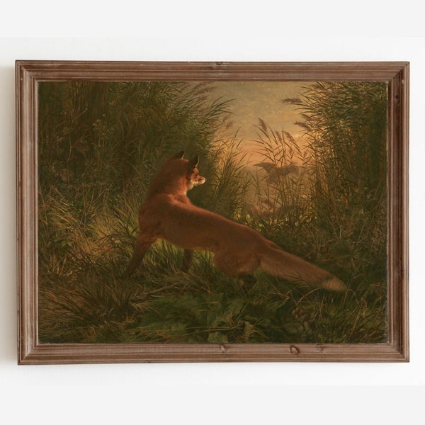 Fox Painting, Vintage Animal Art Print, Fox Hunting Painting, Vintage Painting, Animal Wall Art, Rustic Decor, Digital Prints, Printable Art