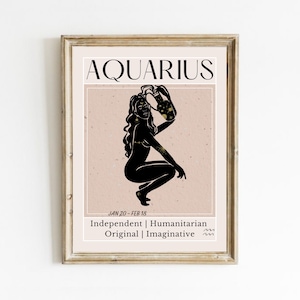 Aquarius Zodiac Art Print: Boho Astrology Poster (Digital Download)