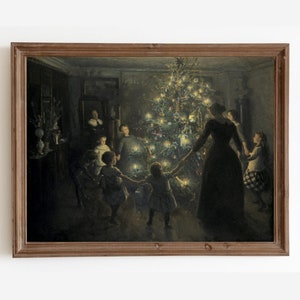 Vintage Christmas Tree Art Print: Family Holiday Wall Decor, Winter Painting (Digital Download)